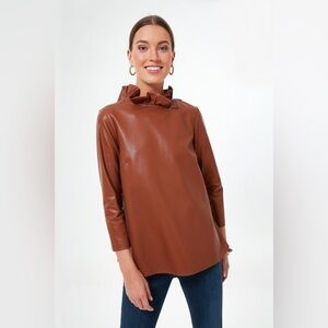 Tuckernuck Brown Ruffle Neck Blouse